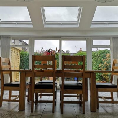 Skylight window views within a newly built single storey extension, designed by MHM Design Ltd.