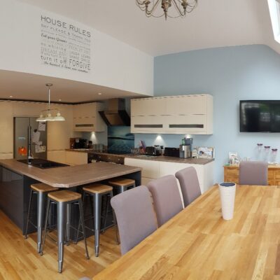 Interior design of a newly built single storey extension with modernised kitchen, designed by MHM Design Ltd.